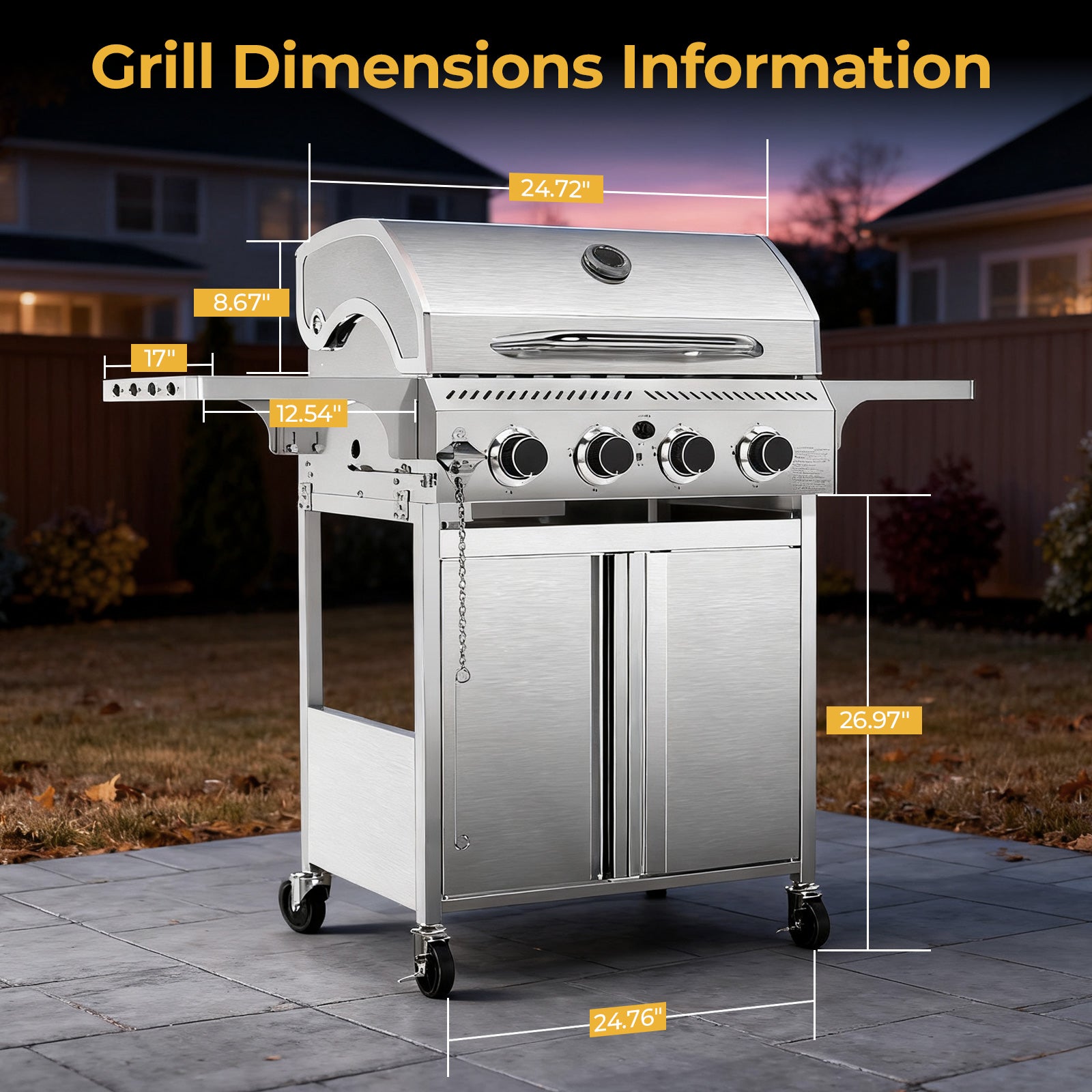 R.W.FLAME 4-Burner 32000BTU Propane Gas Grill with 304 Stainless Steel Cooking Grid and Hanging Hooks