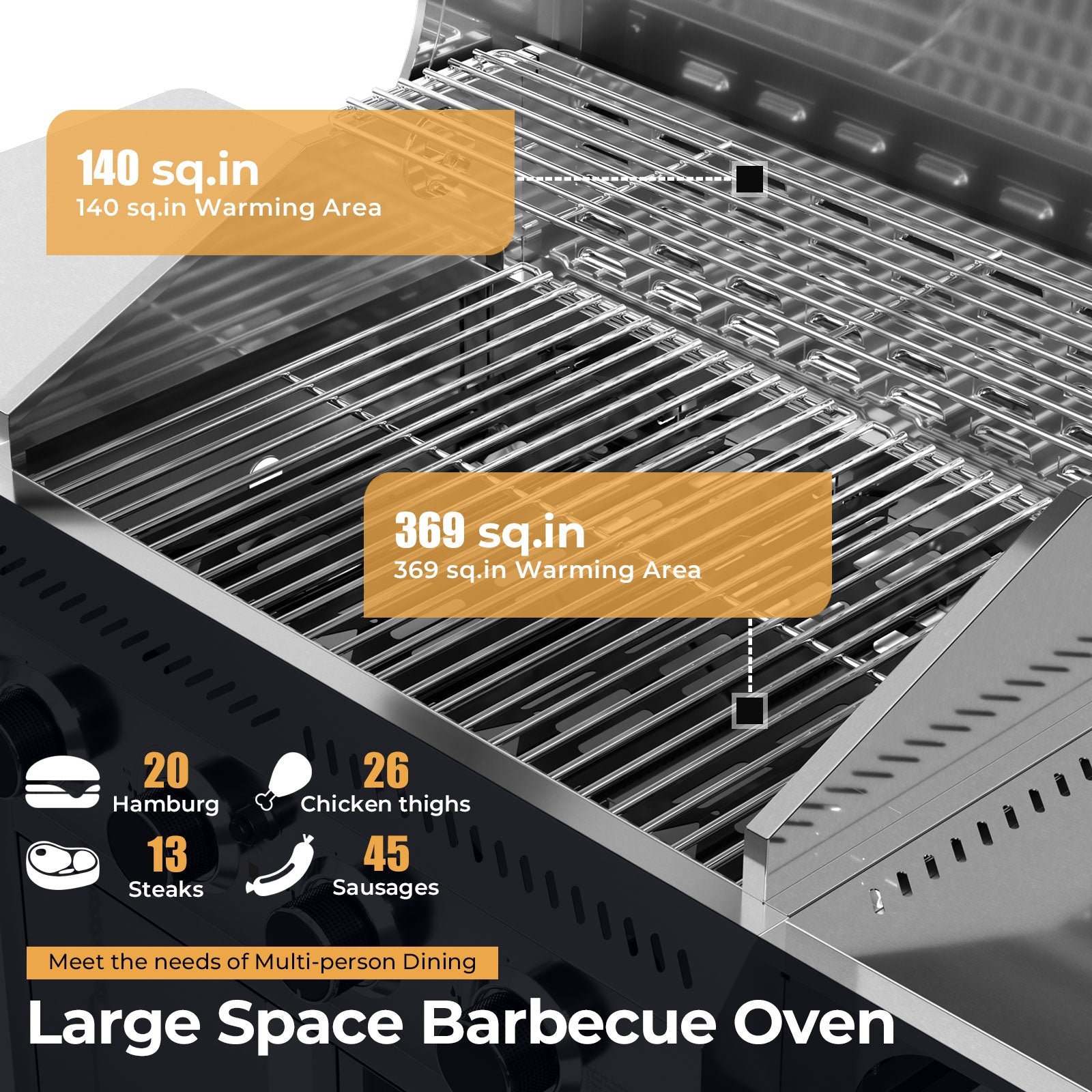 R.W.FLAME 4-Burner 32000BTU Propane Gas Grill with 304 Stainless Steel Cooking Grid and Hanging Hooks R.W.FLAME