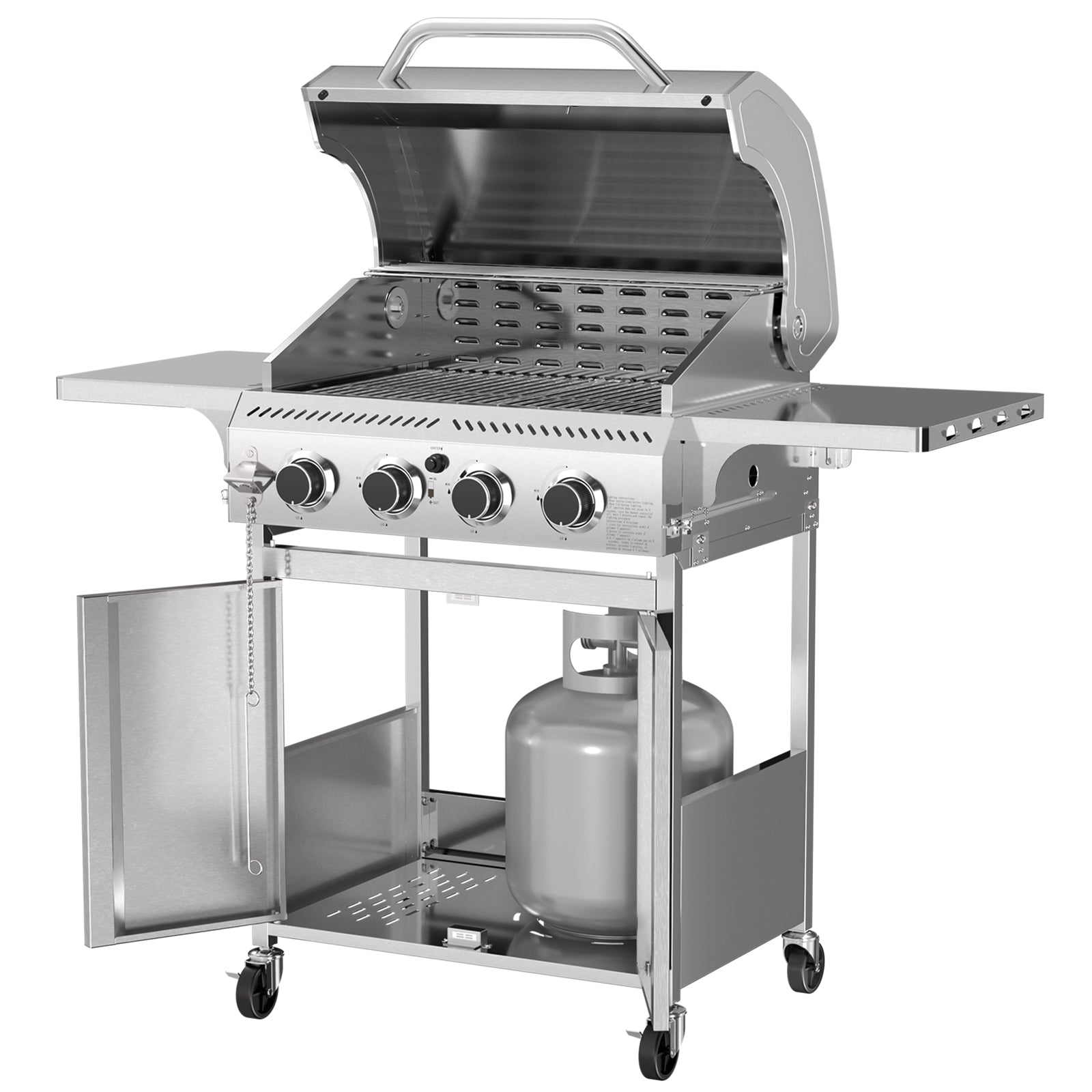 R.W.FLAME 4-Burner 32000BTU Propane Gas Grill with 304 Stainless Steel Cooking Grid and Hanging Hooks