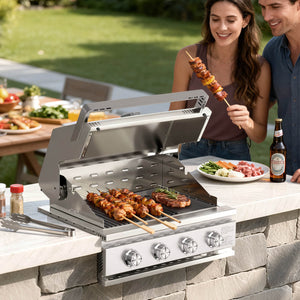 R.W.FLAME 4-Burner 32,000 BTU Propane Gas Grill Tabletop ALL-Thickened 304 Stainless Steel