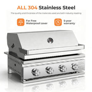 R.W.FLAME 4-Burner 32,000 BTU Propane Gas Grill Tabletop ALL-Thickened 304 Stainless Steel