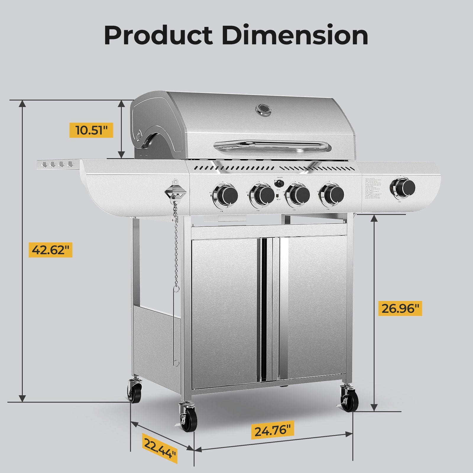 R.W.FLAME 4-Burner 42000 BTU Propane Gas Grill with Side Burners Stainless Steel for Patio Yard