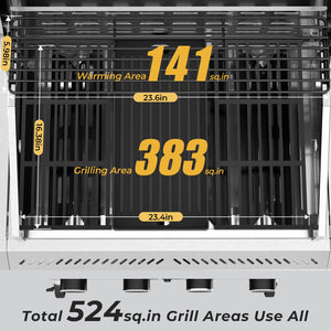 R.W.FLAME 4-Burner 42000 BTU Propane Gas Grill with Side Burners Stainless Steel for Patio Yard