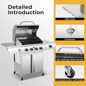 R.W.FLAME 4-Burner 42000 BTU Propane Gas Grill with Side Burners Stainless Steel for Patio Yard