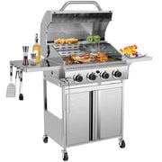 4-Burner Propane Gas Grill Stainless Steel 32000BTU with Folding Side Tables