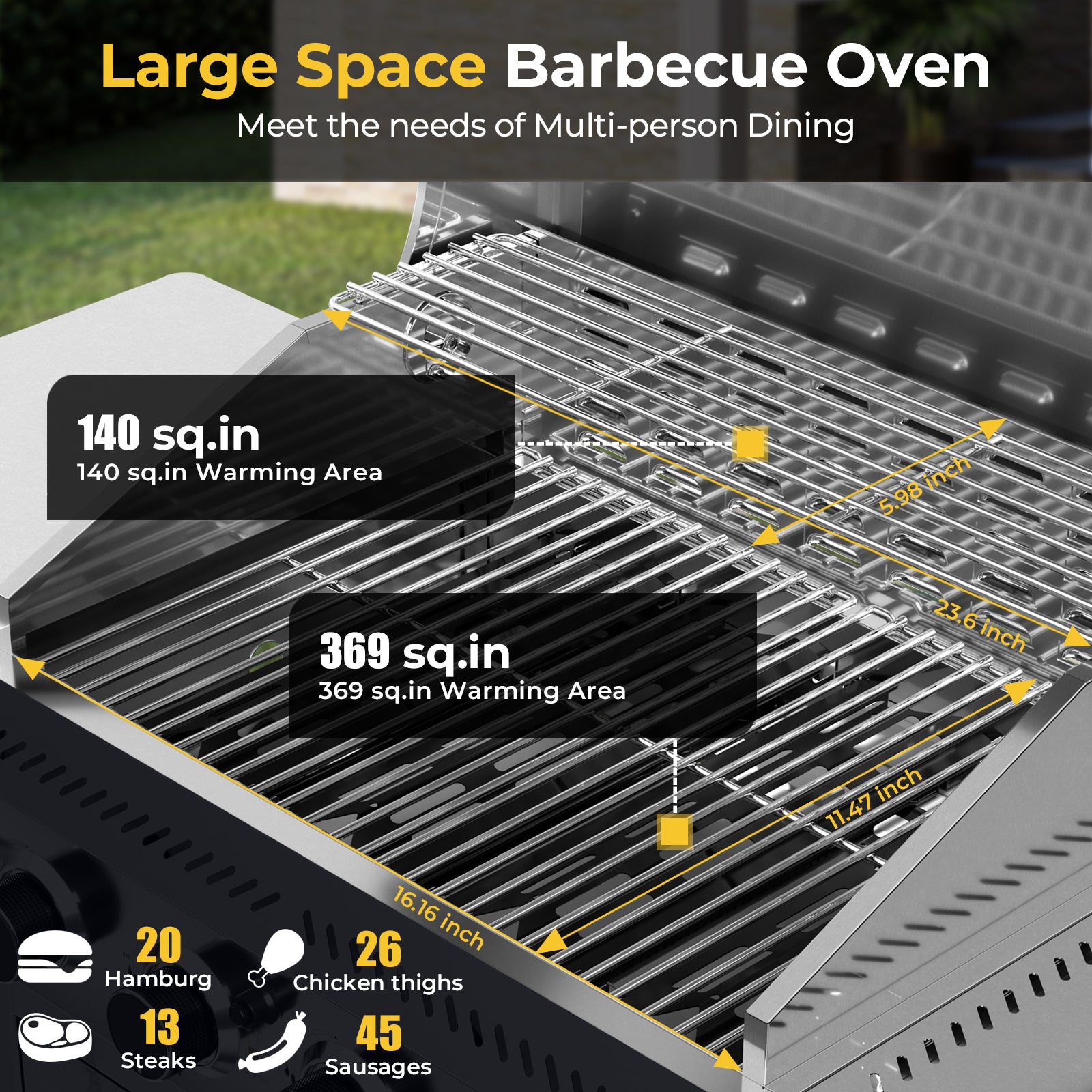 4-Burner Propane Gas Grill Stainless Steel 32000BTU with Folding Side Tables