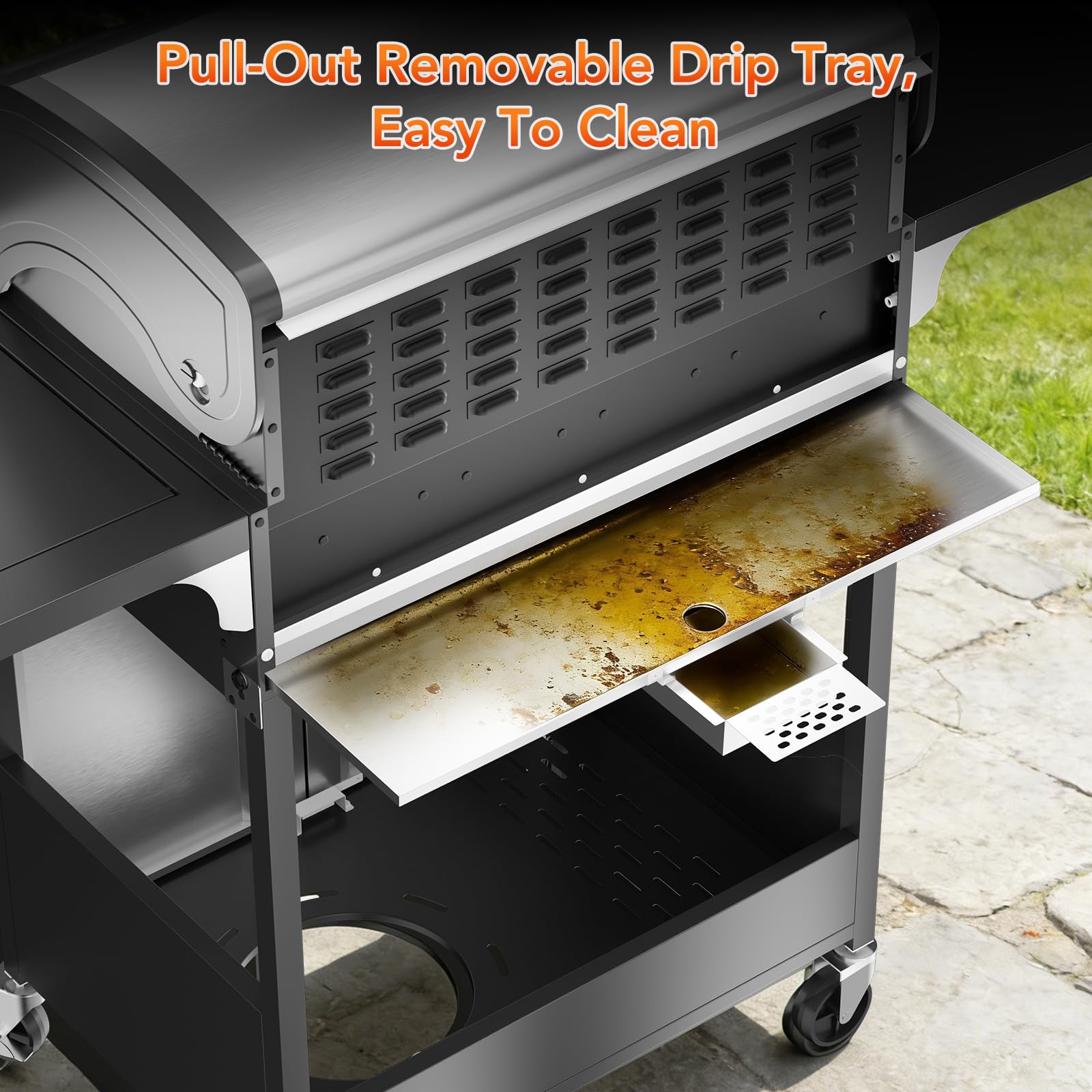 4-Burner Propane Gas Grill Stainless Steel 42000 BTU with Side Burner and Porcelain-Enameled Grates