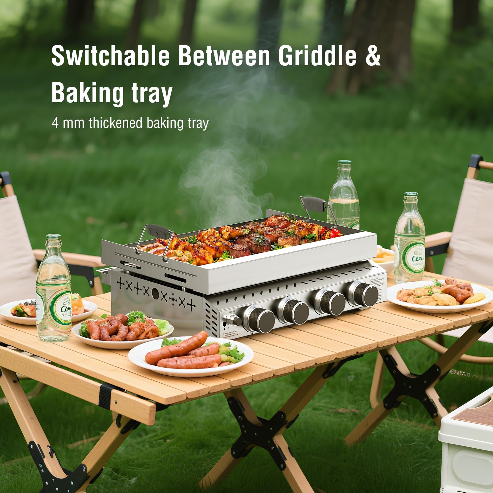 R.W.FLAME 4 Burners 32000BTU Tabletop Stainless Steel Gas Grill with handle R.W.FLAME
