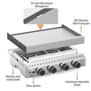 R.W.FLAME 4 Burners 32000BTU Tabletop Stainless Steel Gas Grill with handle R.W.FLAME