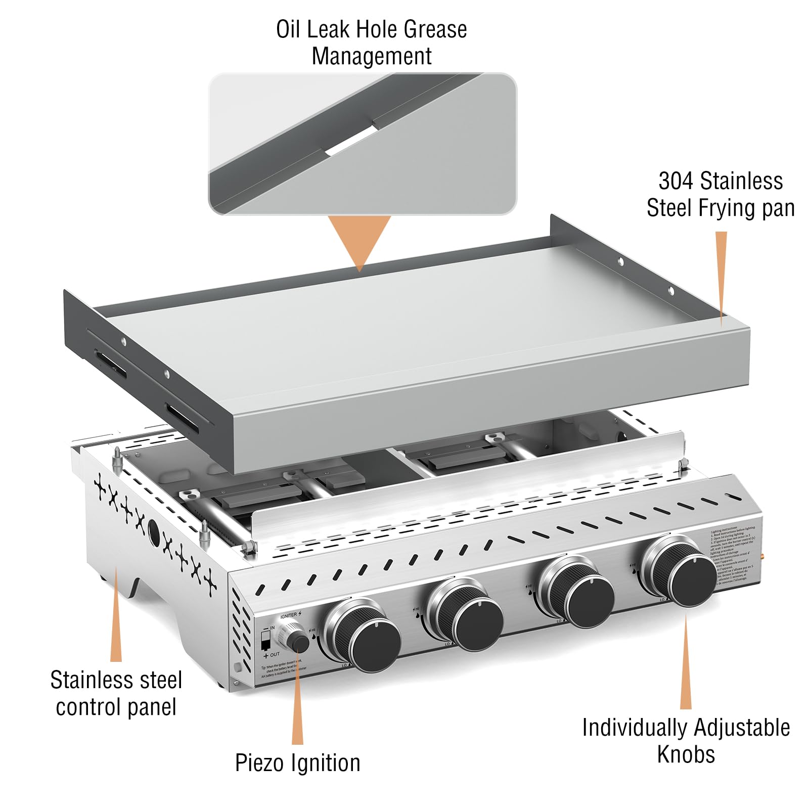 R.W.FLAME 4 Burners 32000BTU Tabletop Stainless Steel Gas Grill with handle R.W.FLAME