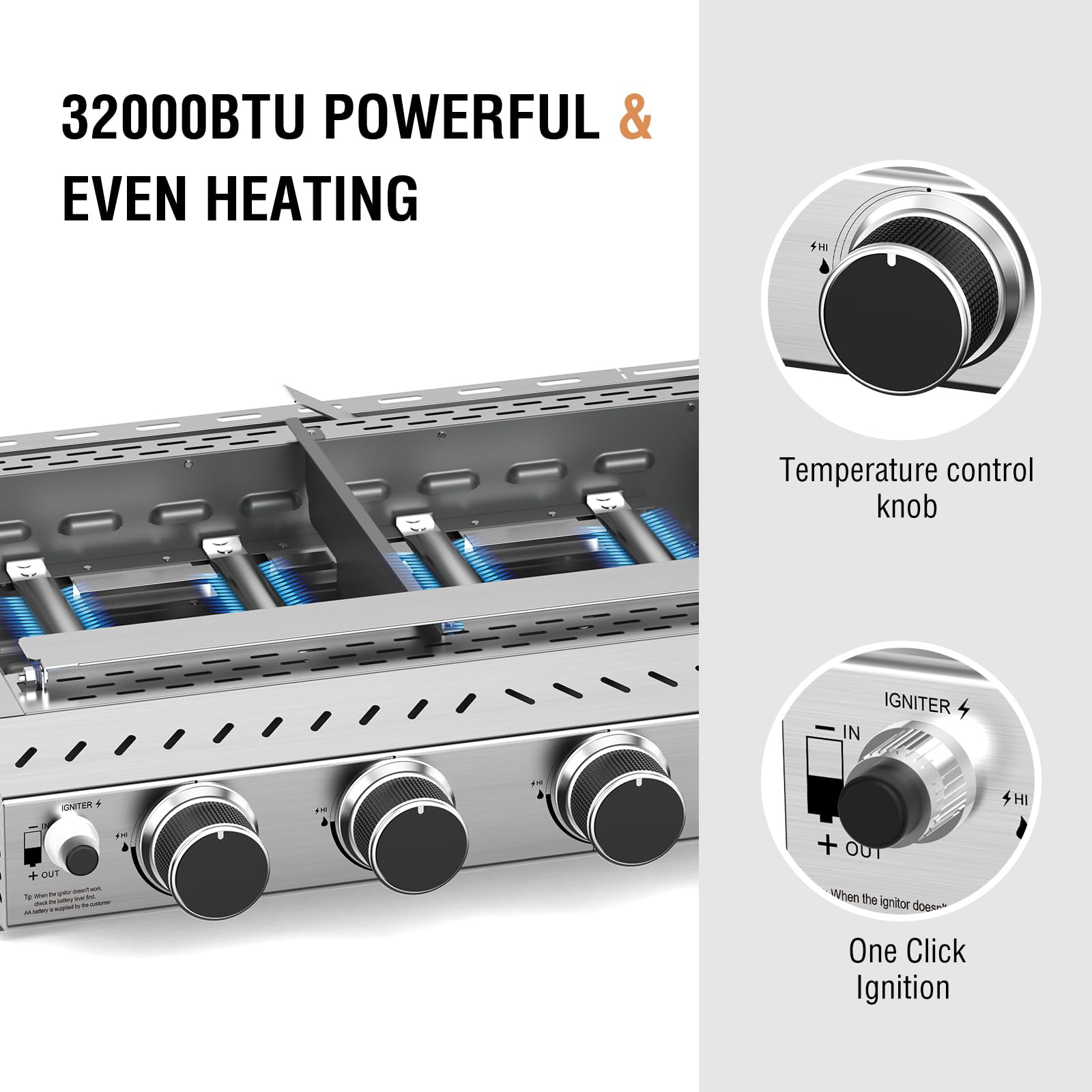 R.W.FLAME 4 Burners 32000BTU Tabletop Stainless Steel Gas Grill with handle R.W.FLAME