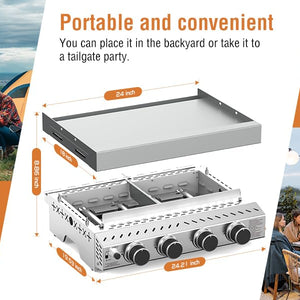 R.W.FLAME 4 Burners 32000BTU Tabletop Stainless Steel Gas Grill with handle R.W.FLAME