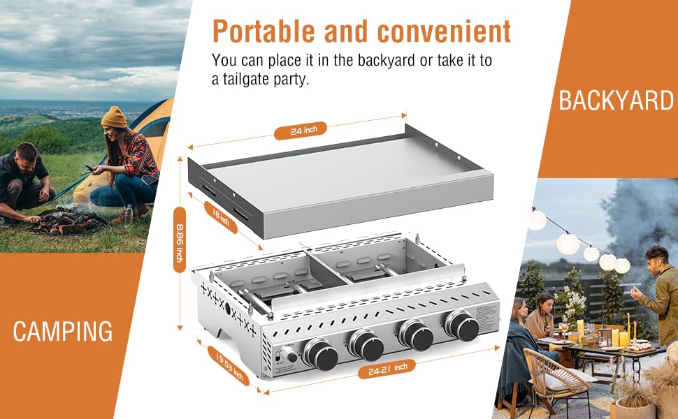 R.W.FLAME 4 Burners 32000BTU Tabletop Stainless Steel Gas Grill with handle R.W.FLAME