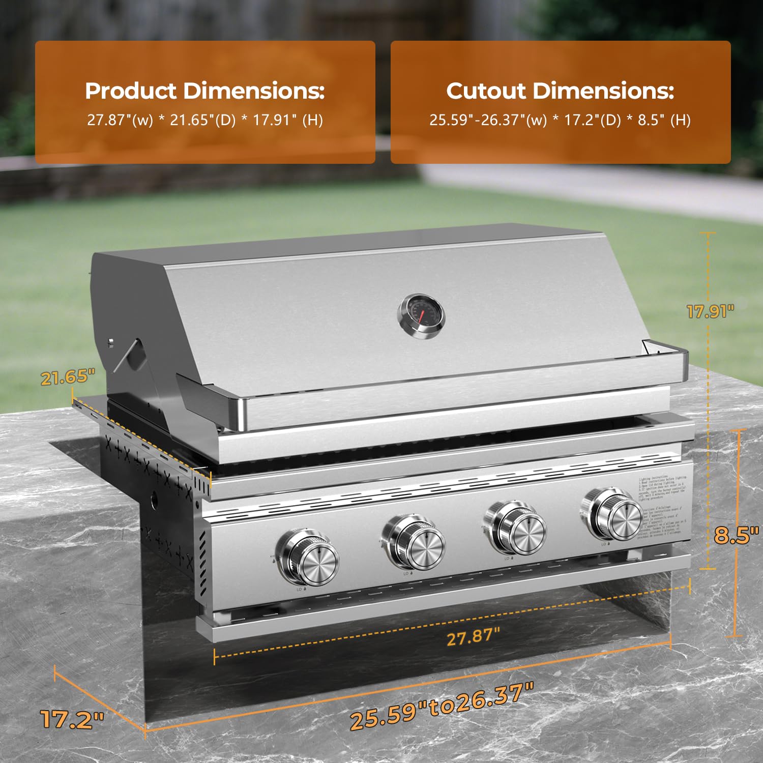 4-Burner 32,000 BTU Propane Gas Grill with Baking Tray Grates ALL-Thickened 304 Stainless Steel