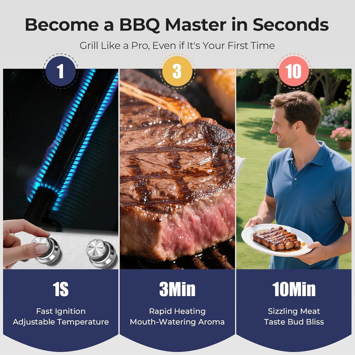 R.W.FLAME Food Grade 304 Stainless Steel 4-Burner Propane Gas Grill, Last-Long BBQ Grill with Side Burner, 42000 BTU Barbecue Grill with Cooking Grids & Cooking Tray & Pizza Stone for Backyard, Patio