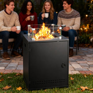 R.W.FLAME 20 Inch Fire Pit Square Gas Fire Table with Lava Rocks and Protective Cover for Backyard