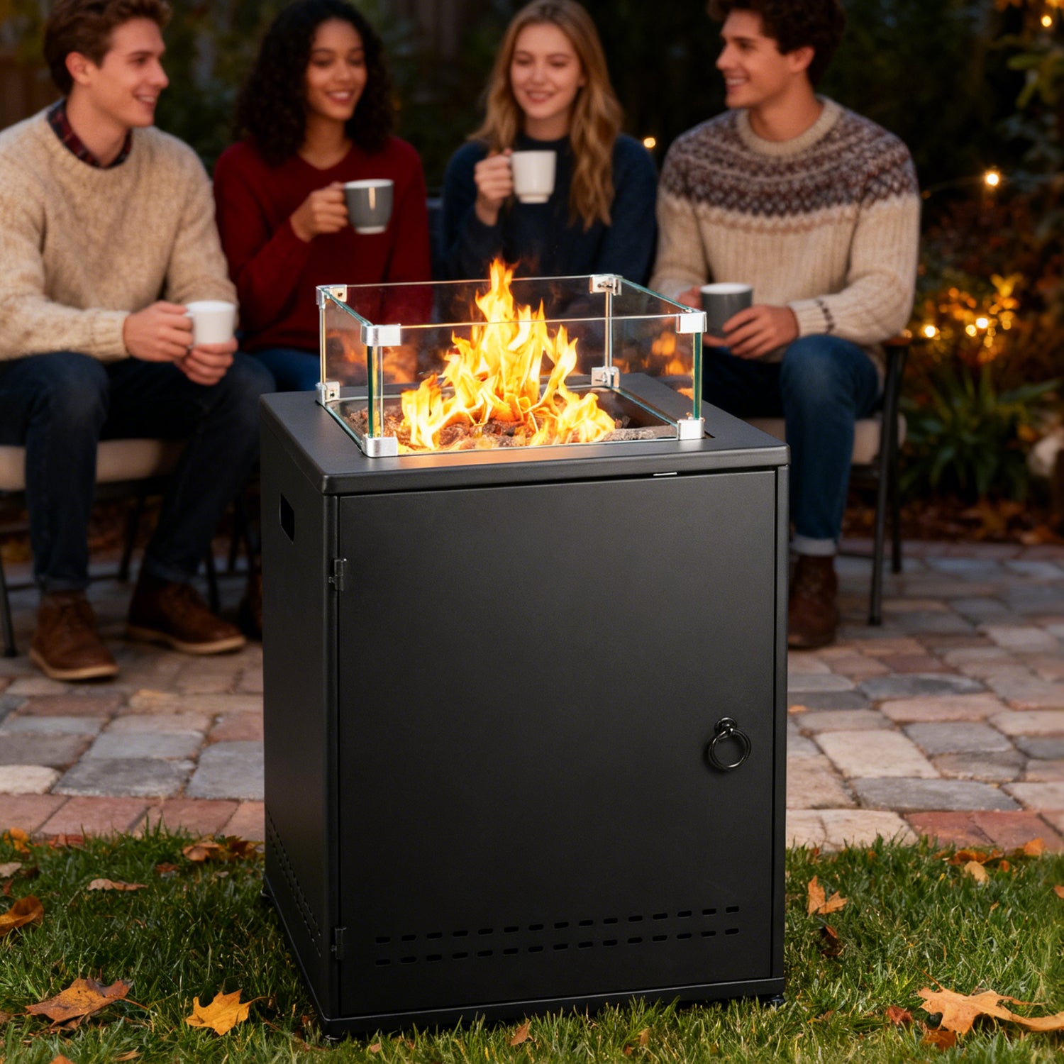 R.W.FLAME 20 Inch Fire Pit Square Gas Fire Table with Lava Rocks and Protective Cover for Backyard