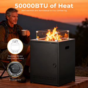 R.W.FLAME 20 Inch Fire Pit Square Gas Fire Table with Lava Rocks and Protective Cover for Backyard