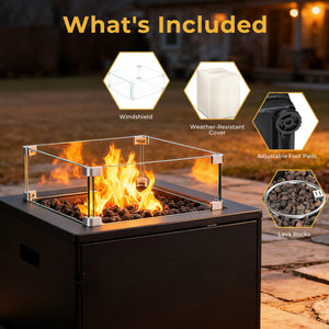 R.W.FLAME 20 Inch Fire Pit Square Gas Fire Table with Lava Rocks and Protective Cover for Backyard