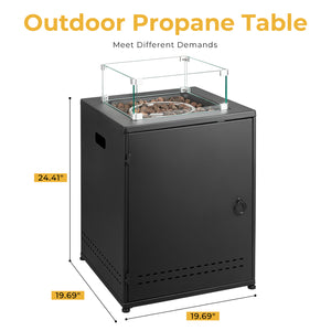 R.W.FLAME 20 Inch Fire Pit Square Gas Fire Table with Lava Rocks and Protective Cover for Backyard