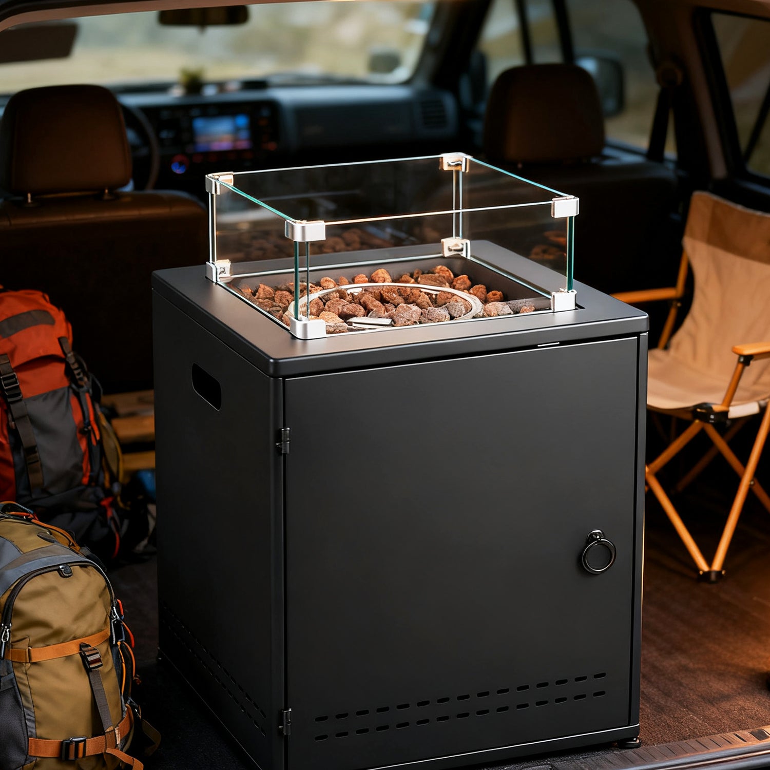 R.W.FLAME 20 Inch Fire Pit Square Gas Fire Table with Lava Rocks and Protective Cover for Backyard