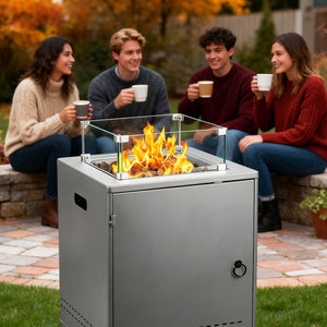 R.W.FLAME 20 Inch Fire Pit Square Gas Fire Table with Lava Rocks and Protective Cover for Backyard