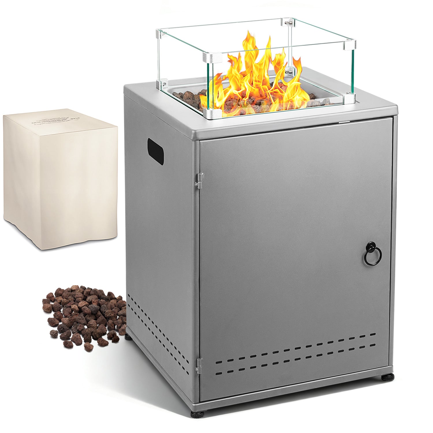 R.W.FLAME 20 Inch Fire Pit Square Gas Fire Table with Lava Rocks and Protective Cover for Backyard