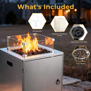 R.W.FLAME 20 Inch Fire Pit Square Gas Fire Table with Lava Rocks and Protective Cover for Backyard