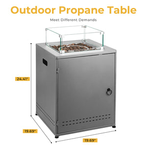 R.W.FLAME 20 Inch Fire Pit Square Gas Fire Table with Lava Rocks and Protective Cover for Backyard