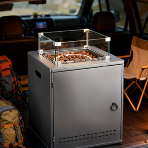 R.W.FLAME 20 Inch Fire Pit Square Gas Fire Table with Lava Rocks and Protective Cover for Backyard