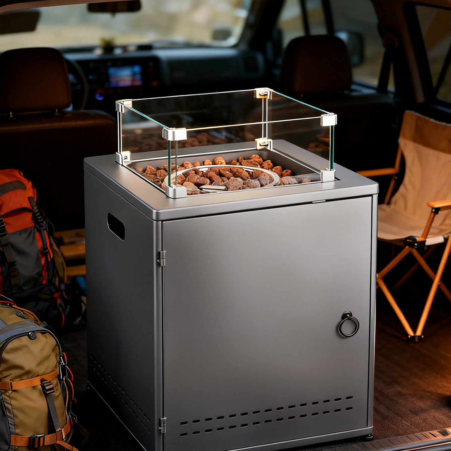 R.W.FLAME 20 Inch Fire Pit Square Gas Fire Table with Lava Rocks and Protective Cover for Backyard