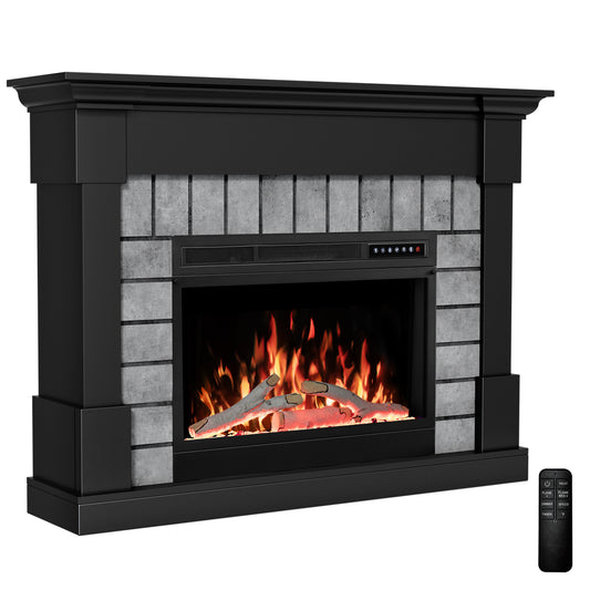 R.W.FLAME 50" Electric Fireplace Mantel Wooden Surround Firebox with Adjustable Led Flame 750W/1500W