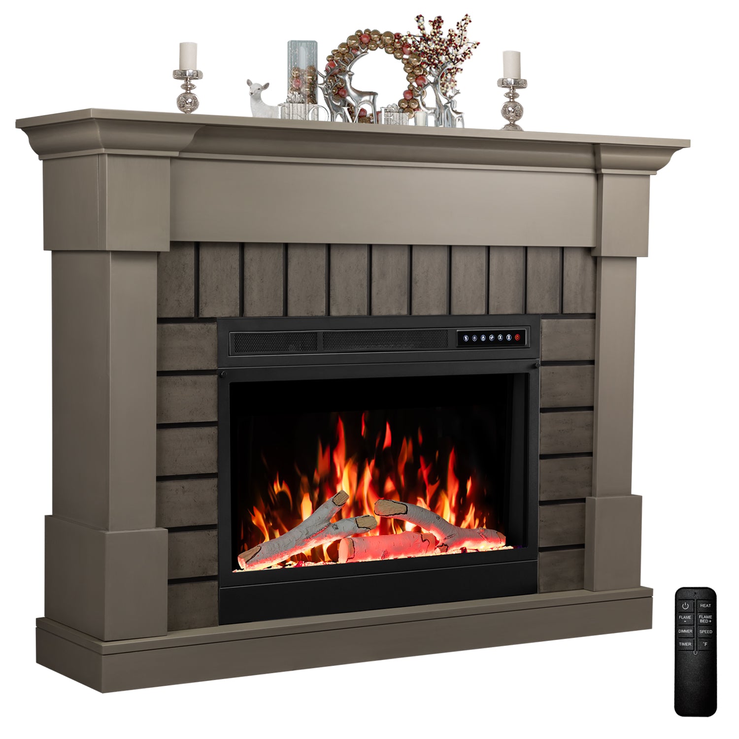 R.W.FLAME 50" Electric Fireplace Mantel Wooden Surround Firebox with Adjustable Led Flame 750W/1500W