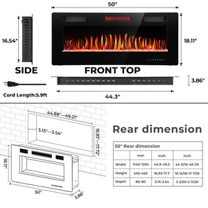 R.W.FLAME 30-68 Inch Electric Fireplace Ultra-Thin Recessed and Wall Mounted with Adjustable Flame and Remote, 750-1500W