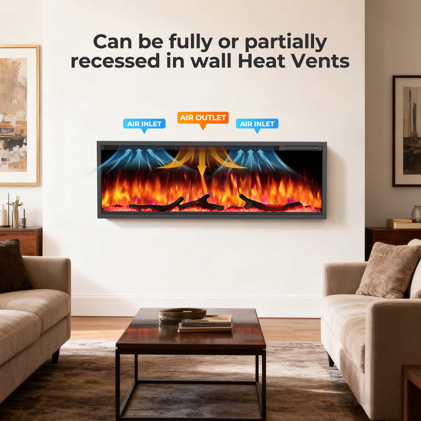 Smart Electric Fireplace Recessed Wall Mounted 36/50 Inch Alexa/WiFi Enabled C4