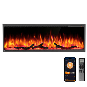 R.W.FLAME 36/50 Inch Smart Electric Fireplace Recessed Wall Mounted with Adjustable Flame Colors and Speed Alexa/WiFi Enabled