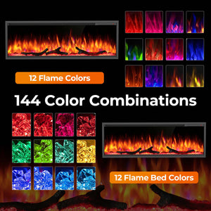 R.W.FLAME 36/50 Inch Smart Electric Fireplace Recessed Wall Mounted with Adjustable Flame Colors and Speed Alexa/WiFi Enabled