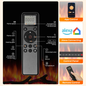 R.W.FLAME 36/50 Inch Smart Electric Fireplace Recessed Wall Mounted with Adjustable Flame Colors and Speed Alexa/WiFi Enabled