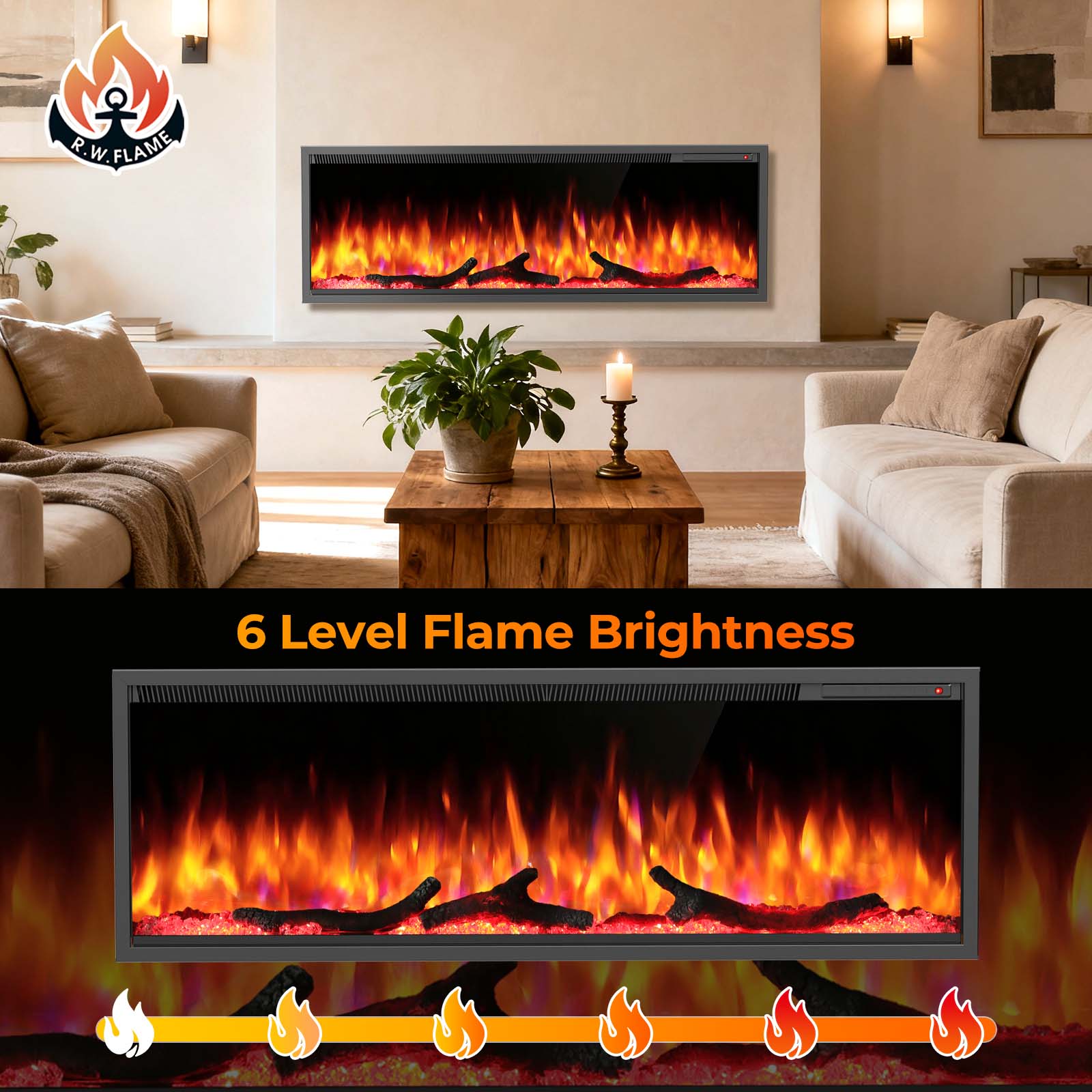 Smart Electric Fireplace Recessed Wall Mounted 36/50 Inch Alexa/WiFi Enabled C4