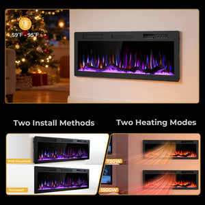 R.W.FLAME 50 Inch Smart Electric Fireplace Recessed Wall Mounted Alexa/WiFi Enabled APP Control