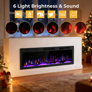 R.W.FLAME 50 Inch Smart Electric Fireplace Recessed Wall Mounted Alexa/WiFi Enabled APP Control