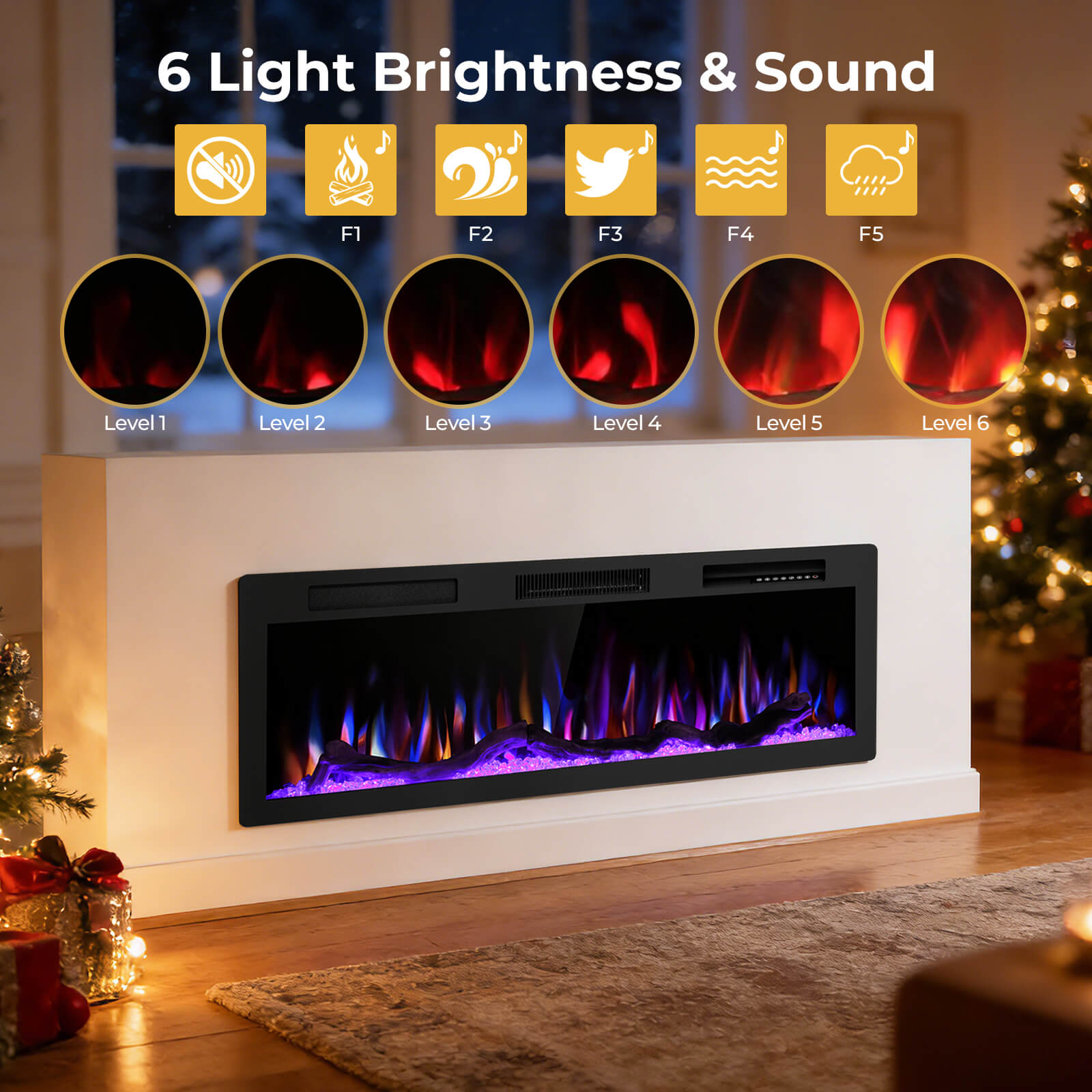 R.W.FLAME 50 Inch Smart Electric Fireplace Recessed Wall Mounted Alexa/WiFi Enabled APP Control
