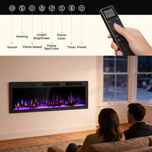 R.W.FLAME 50 Inch Smart Electric Fireplace Recessed Wall Mounted Alexa/WiFi Enabled APP Control