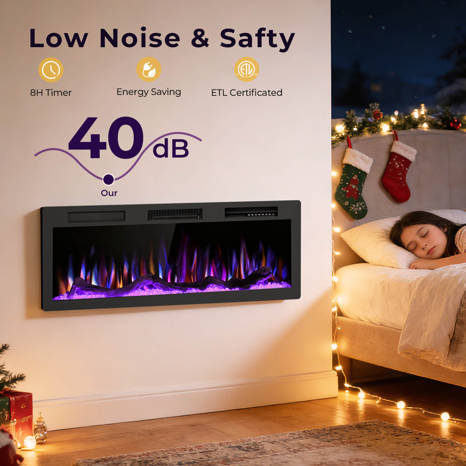 R.W.FLAME 50 Inch Smart Electric Fireplace Recessed Wall Mounted Alexa/WiFi Enabled APP Control