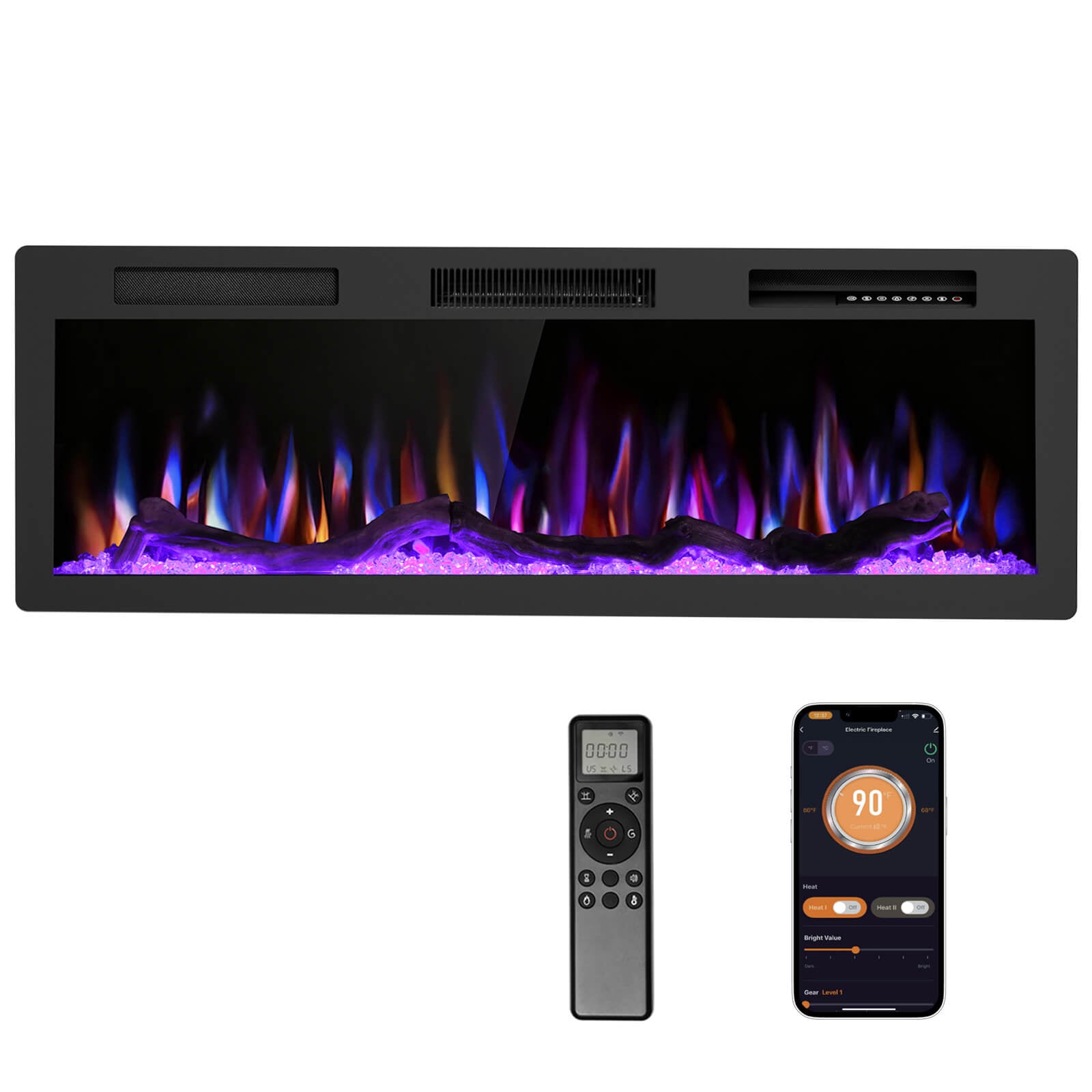 R.W.FLAME 50 Inch Upgraded Recessed and Wall Mounted Smart Electric Fireplace Alexa/WiFi Enabled APP Control