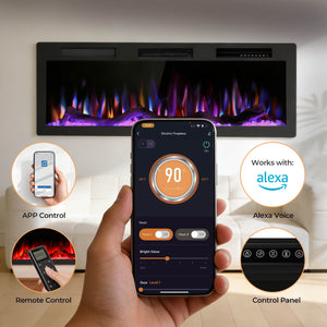 R.W.FLAME 50 Inch Smart Electric Fireplace Recessed Wall Mounted Alexa/WiFi Enabled APP Control