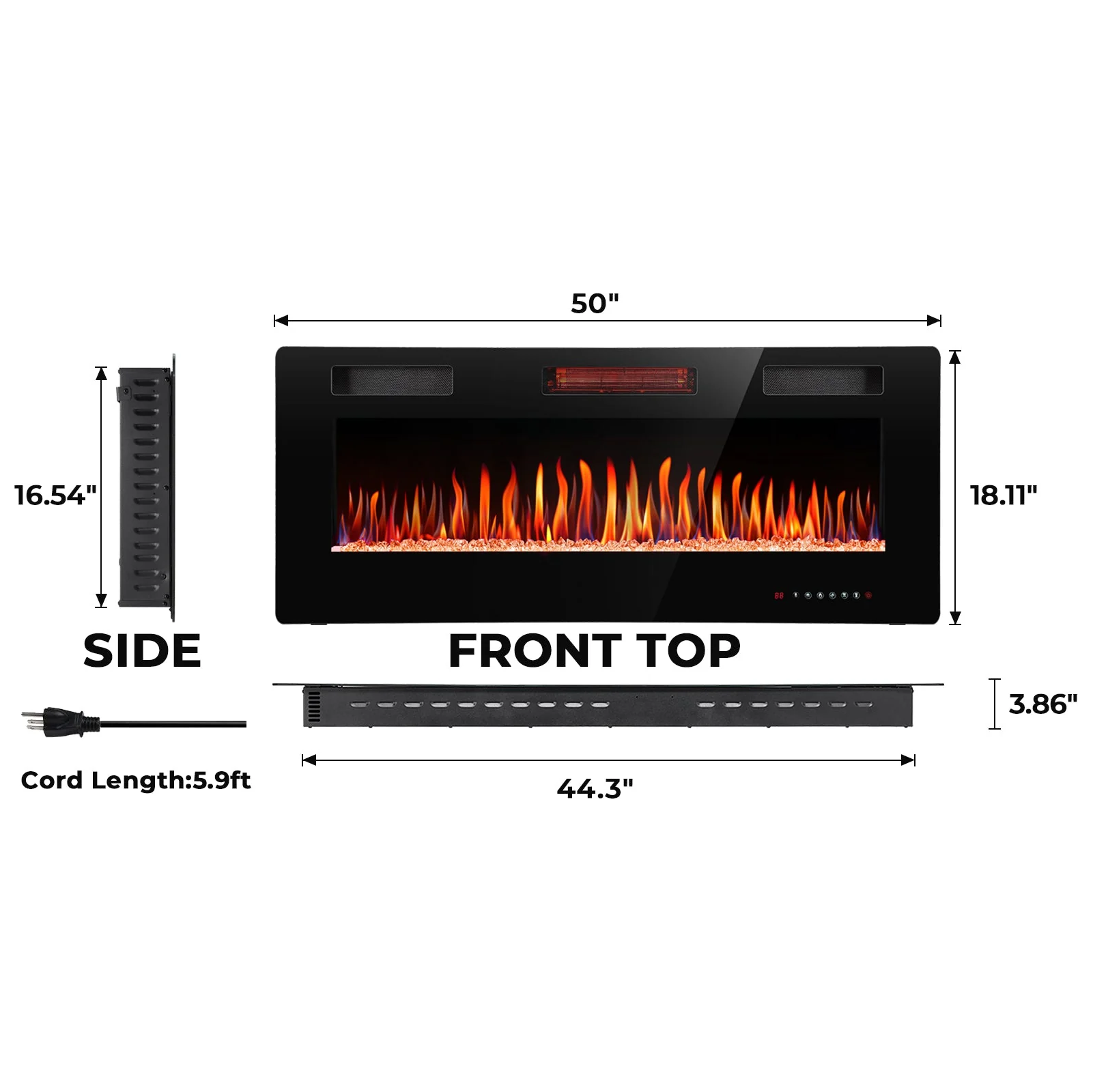 30/36/42/50/60/68 Inch Electric Fireplace Ultra-Thin Recessed Wall Mounted C3
