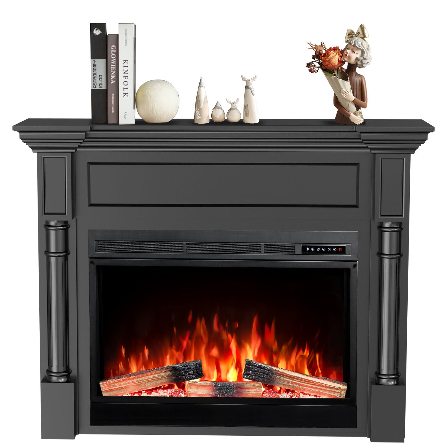 R.W.FLAME 55 Inch Electric Fireplace Mantel with Adjustable Flame, 8H Timer and 750W/1500W Heating