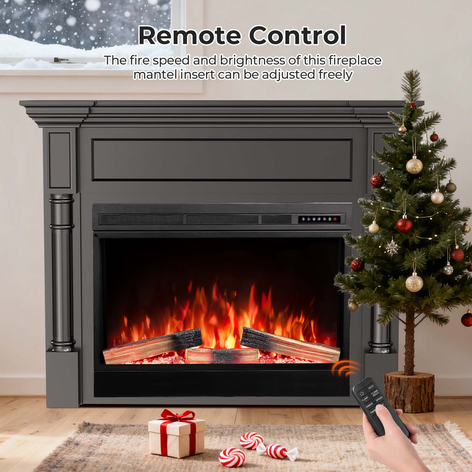R.W.FLAME 55 Inch Electric Fireplace Mantel with Adjustable Flame, 8H Timer and 750W/1500W Heating