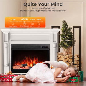 R.W.FLAME 55 Inch Electric Fireplace Mantel with Adjustable Flame, 8H Timer and 750W/1500W Heating